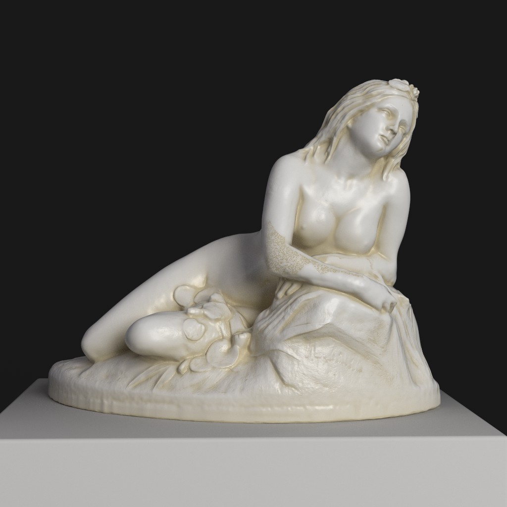 Skulptur von Undine, die aus den Tiefen der Donau auftaucht.