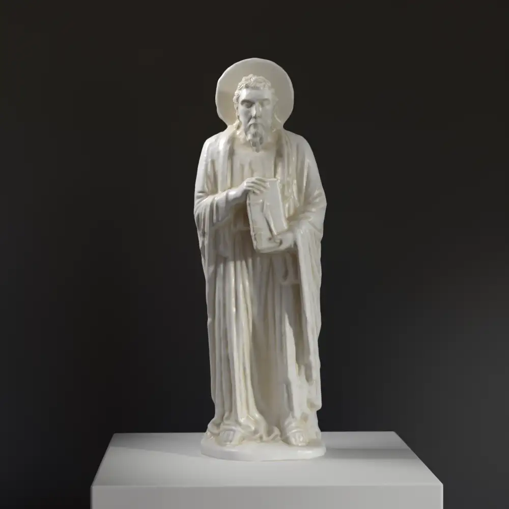 Statue des Heiligen Bartholomäus mit detaillierten Merkmalen.