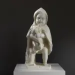 Statue eines Jungen mit einem Hund, der eine zärtliche Umarmung zeigt.
