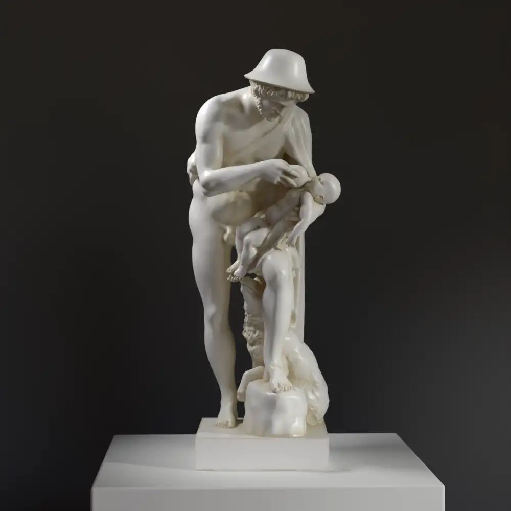 Skulptur des Kindes Ödipus, wiederbelebt durch den Hirten Phorbas