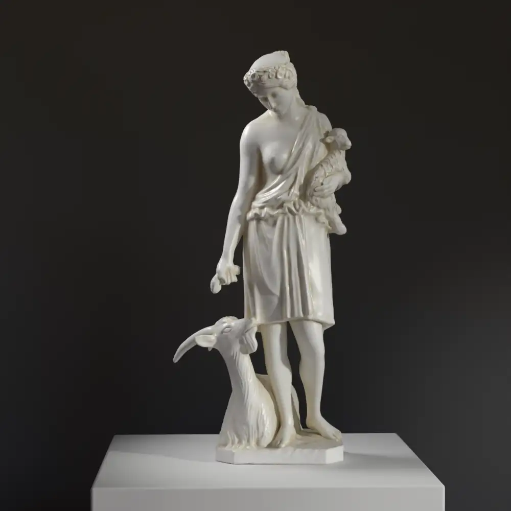 Replik der Skulptur des Ziegenhirten, die ländliche Schönheit darstellt.
