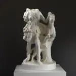 Skulptur der Göttin Diana, dargestellt mit einer Reh und einem Hund.