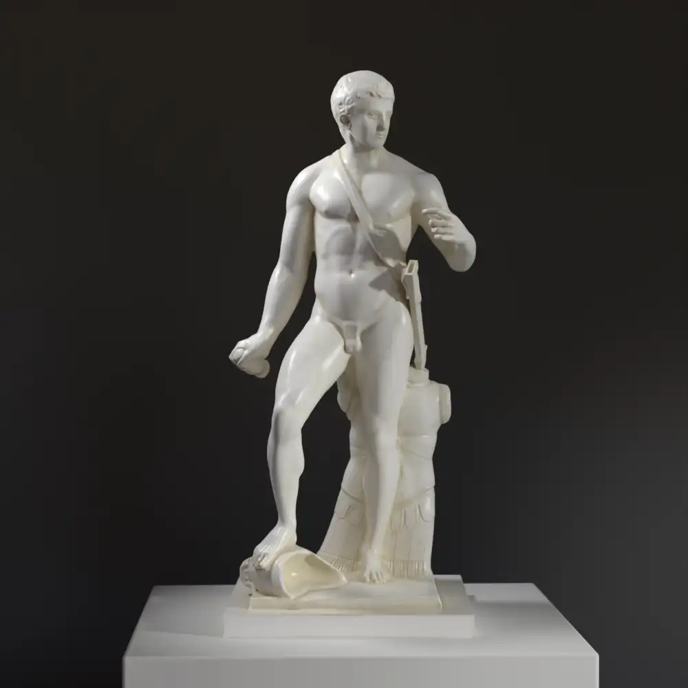 Skulptur von Tiberius oder einem Gladiator, detailreiche Darstellung eines heroischen nackten Körpers.