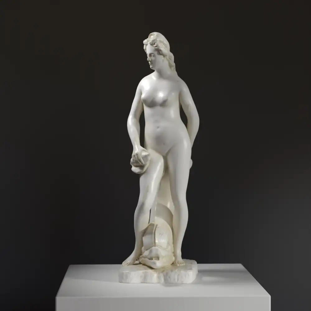 Skulptur der Venus in eleganter Pose mit Draperie.