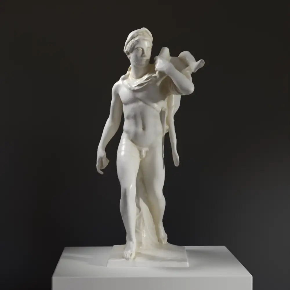 Replik der Skulptur des Kriegers mit dem gefallenen Kind Achilles und Troilus, die einen bewegenden Moment aus dem Trojanischen Krieg darstellt.