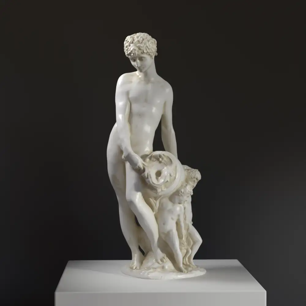 Replik der Skulptur des jungen Flussgottes mit drei Kindern im Louvre Paris.