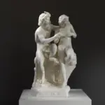 Skulptur von Pan, der Daphnis das Flötenspiel lehrt, aus hochwertigem Harz.