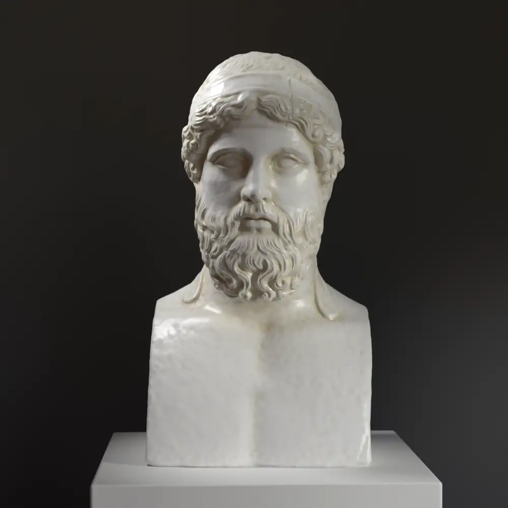 Büste eines Mannes auf einem Herm, bekannt als Anacreon, detailreiche Darstellung.