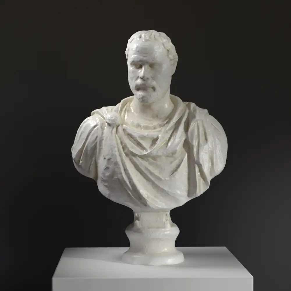 Büste von Demosthenes aus hochwertigem Harz mit Marmor- und Bronze-Patina.