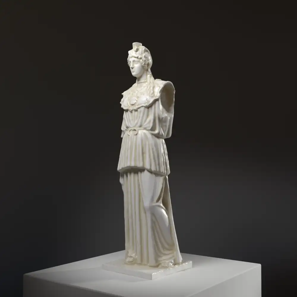 Replik der Athena Parthenos im Louvre Paris, detailreiche Darstellung mit Aigis und drapierten Gewändern.