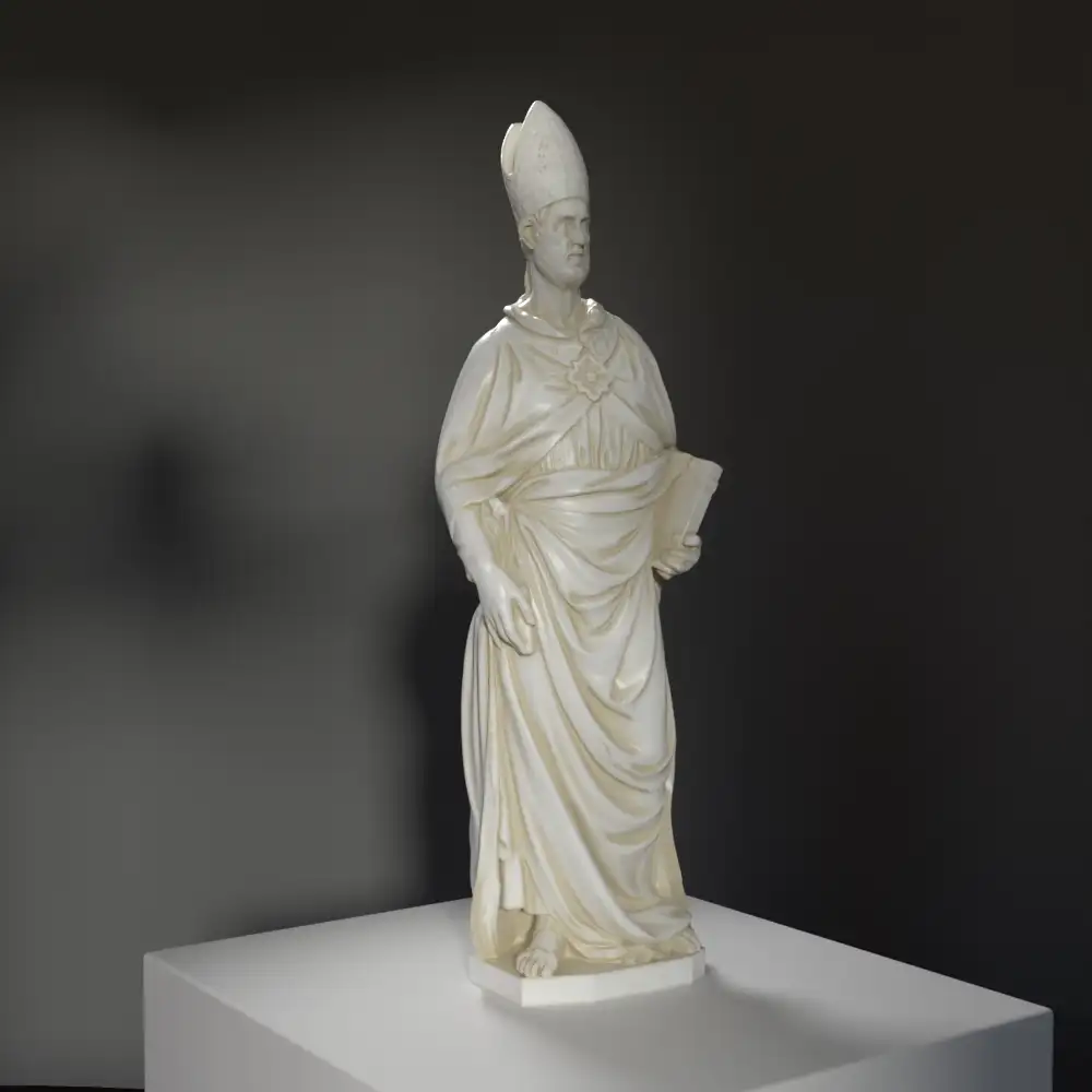 Replik der Skulptur des Heiligen Eligius, die die Kunstfertigkeit der frühen Renaissance zeigt.