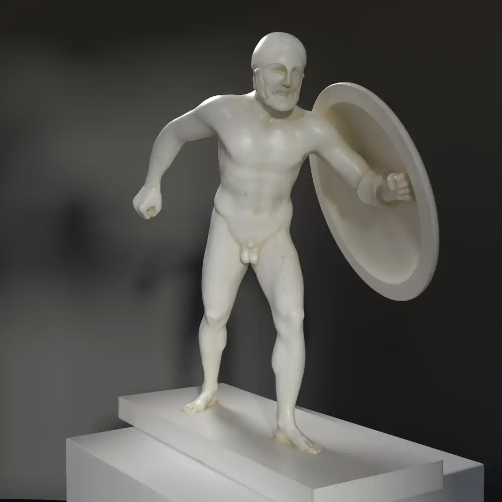 Replik der Skulptur des Soldaten - Tempel der Aphaia, die Krieger in Kampfpose zeigt.