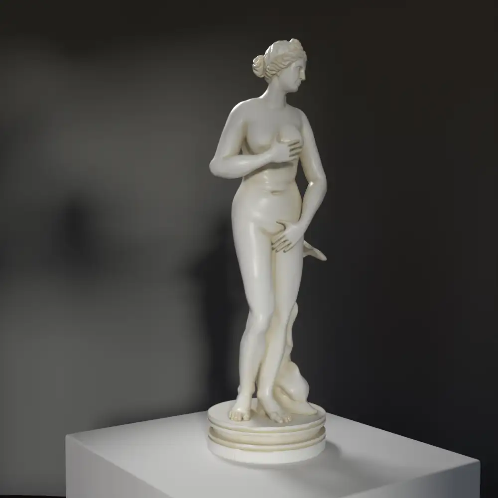 Skulptur der Venus Cesarini mit Delphin, eine Replik klassischer Kunst.