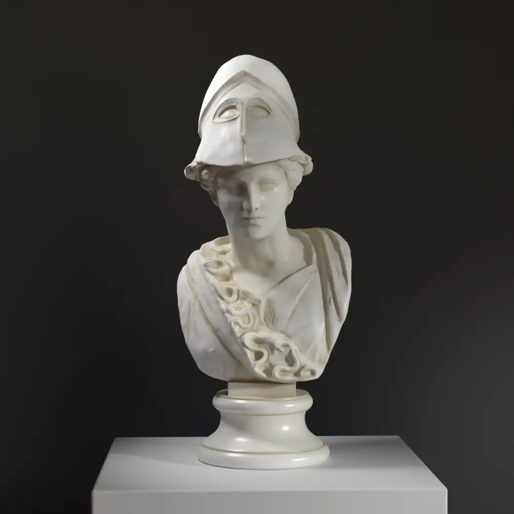 Büste von Minerva im British Museum London, detailreich und kunstvoll gestaltet.