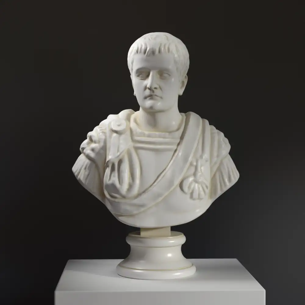 Büste des modernen Porträts von Tiberius aus hochwertigem Harz mit faszinierender Patina.