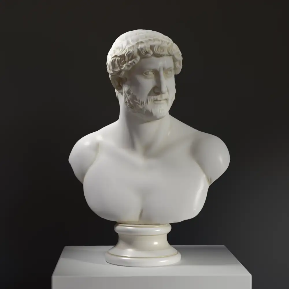 Büste des Kaisers Hadrian in heroischer Nacktheit, gefertigt aus hochwertigem Harz.