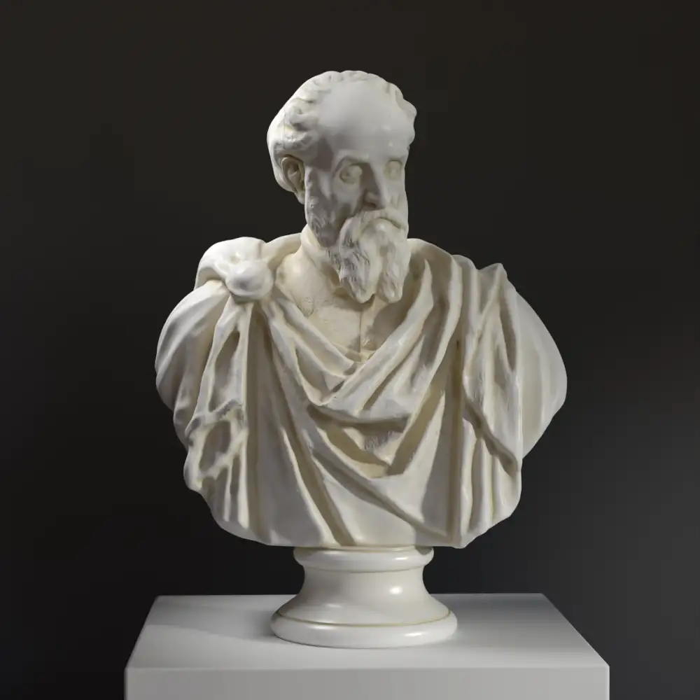 Büste von Titian, detailreiche Nachbildung mit Marmor- und Bronze-Patina-Effekt.