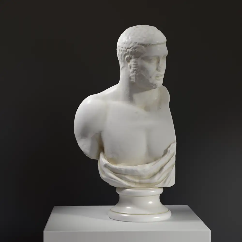 Büste eines Römers, handbemalt mit Marmor- und Bronze-Patina-Effekt.