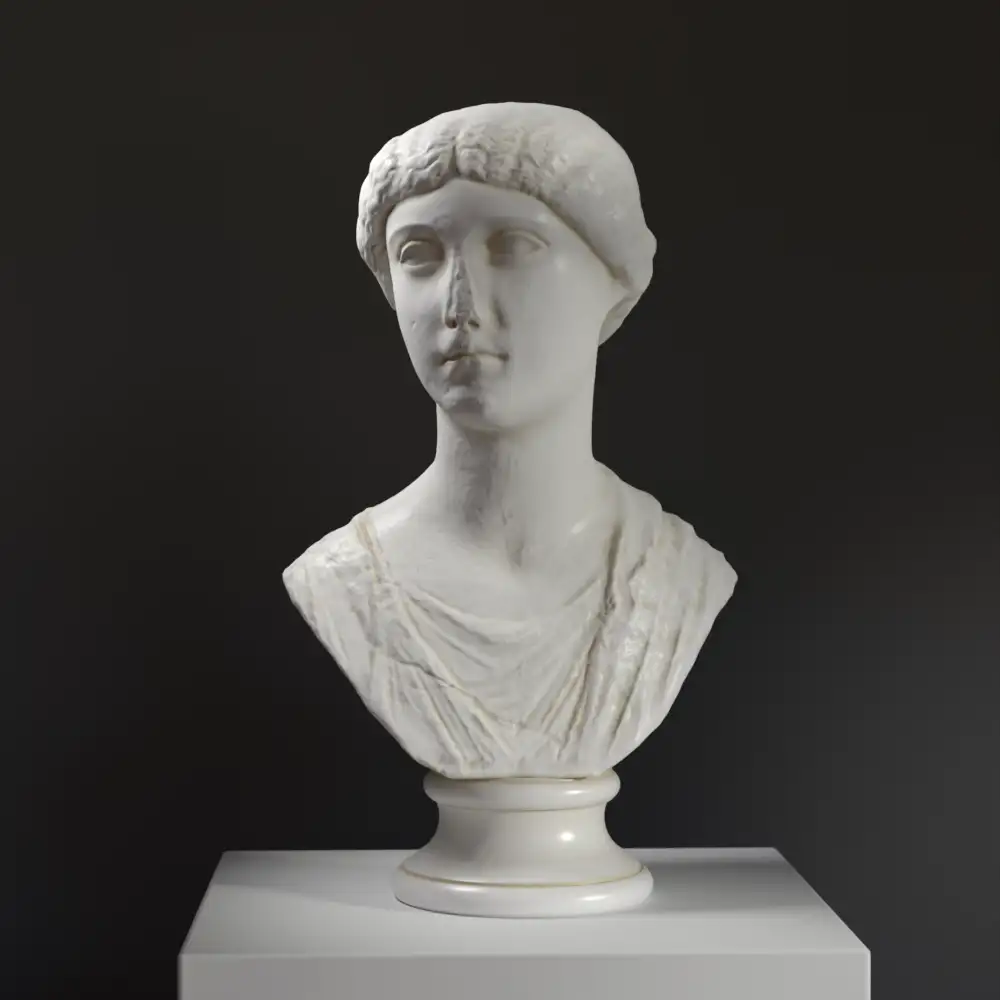 Büste einer unbekannten römischen Frau aus Resin mit Marmor- und Bronze-Patina.