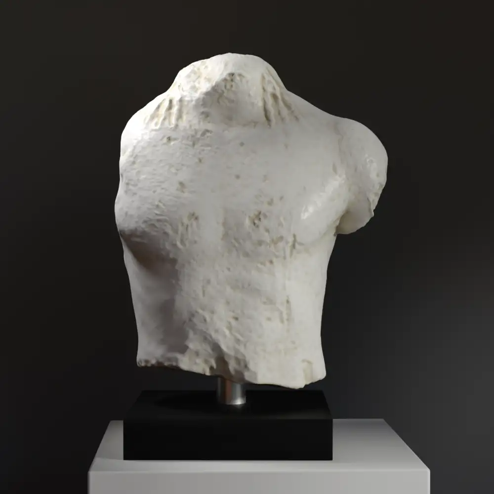 Skulptur des Fragmentes eines Kouros-Oberkörpers aus hochwertigem Harz mit Marmor- und Bronze-Patina.