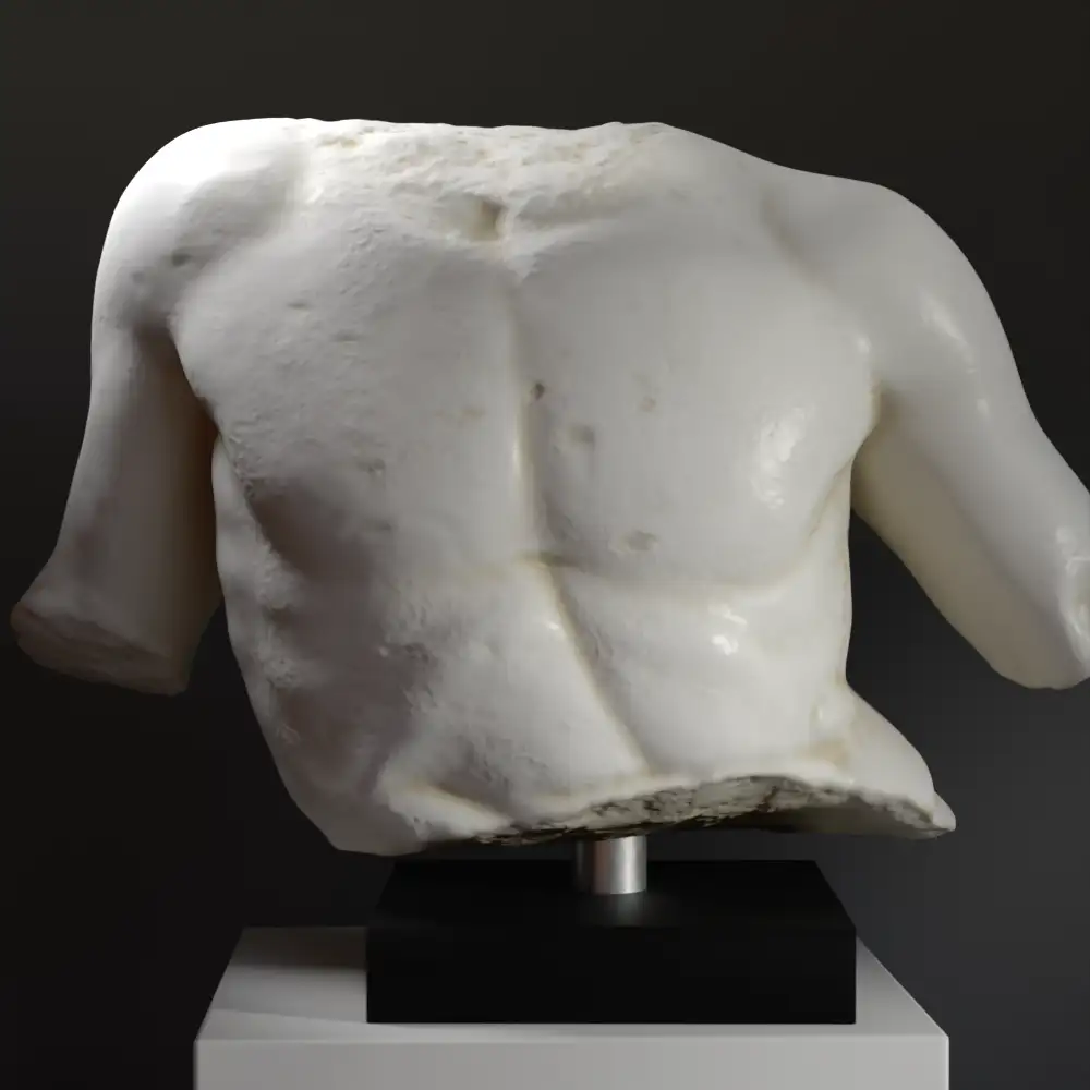 Skulptur des fragmentarischen Marmortorsos eines Mannes aus hochwertigem Harz.