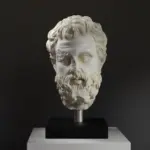 Büste des Kopfes vom Grabmal eines athenischen Offiziers in antikem Stil.