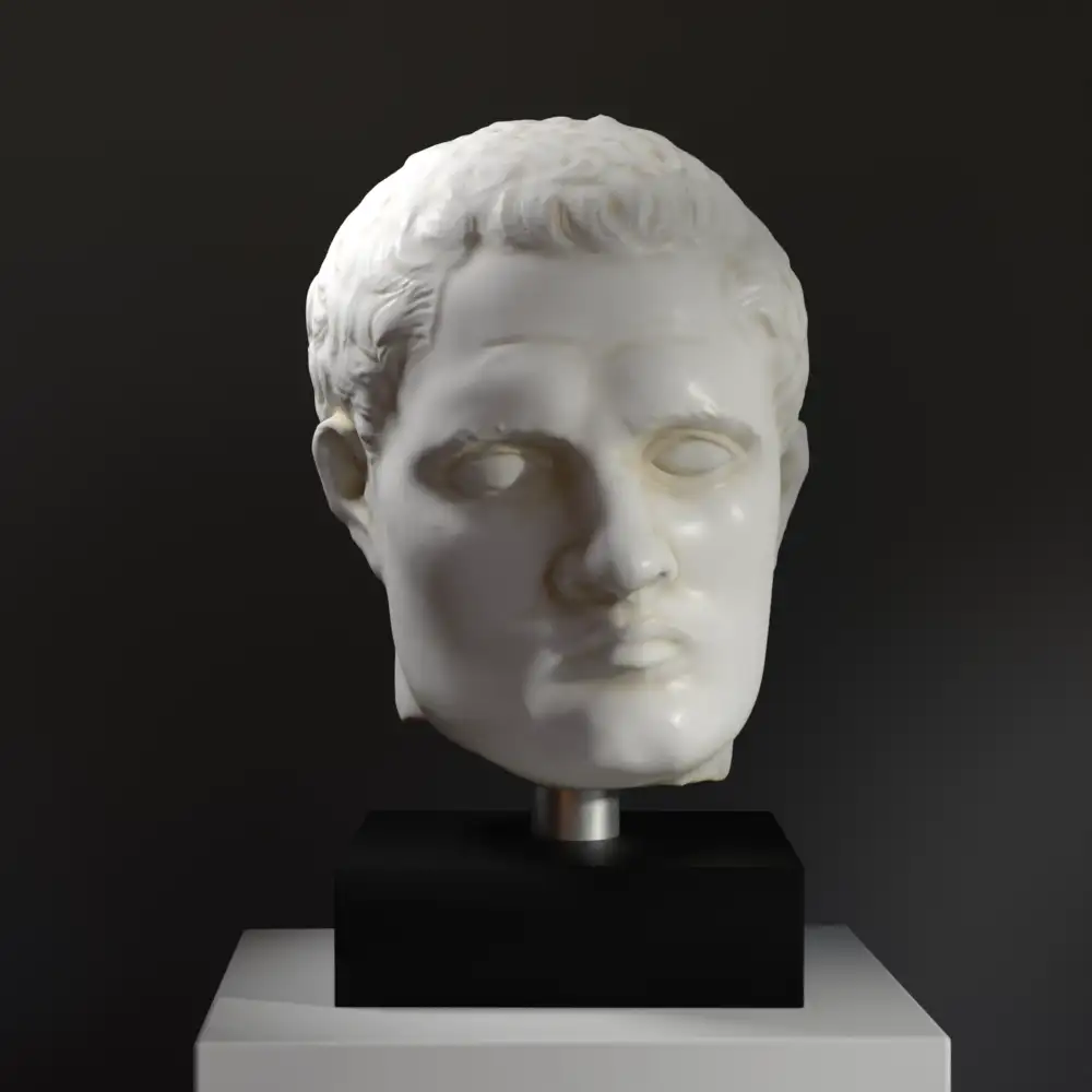 Büste von Caligula aus hochwertigem Harz mit Marmor- und Bronze-Patina.