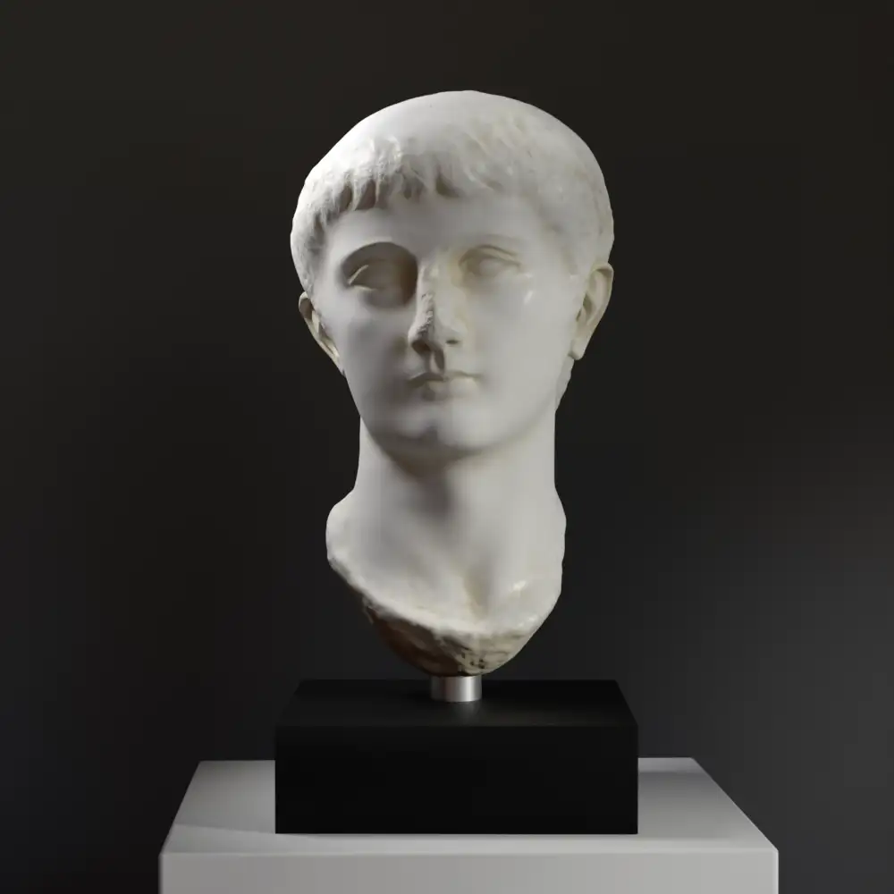 Büste von Germanicus aus hochwertigem Harz mit Marmor- und Bronze-Effekt.