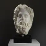 Büste von Zeus oder Asklepios aus hochwertigem Harz mit Marmor- und Bronze-Effekt.