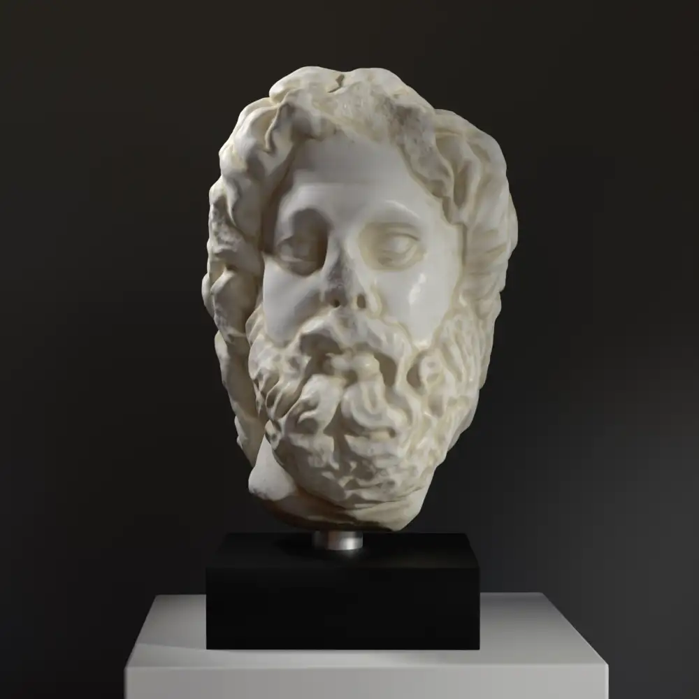 Büste von Zeus oder Asklepios aus hochwertigem Harz mit Marmor- und Bronze-Effekt.