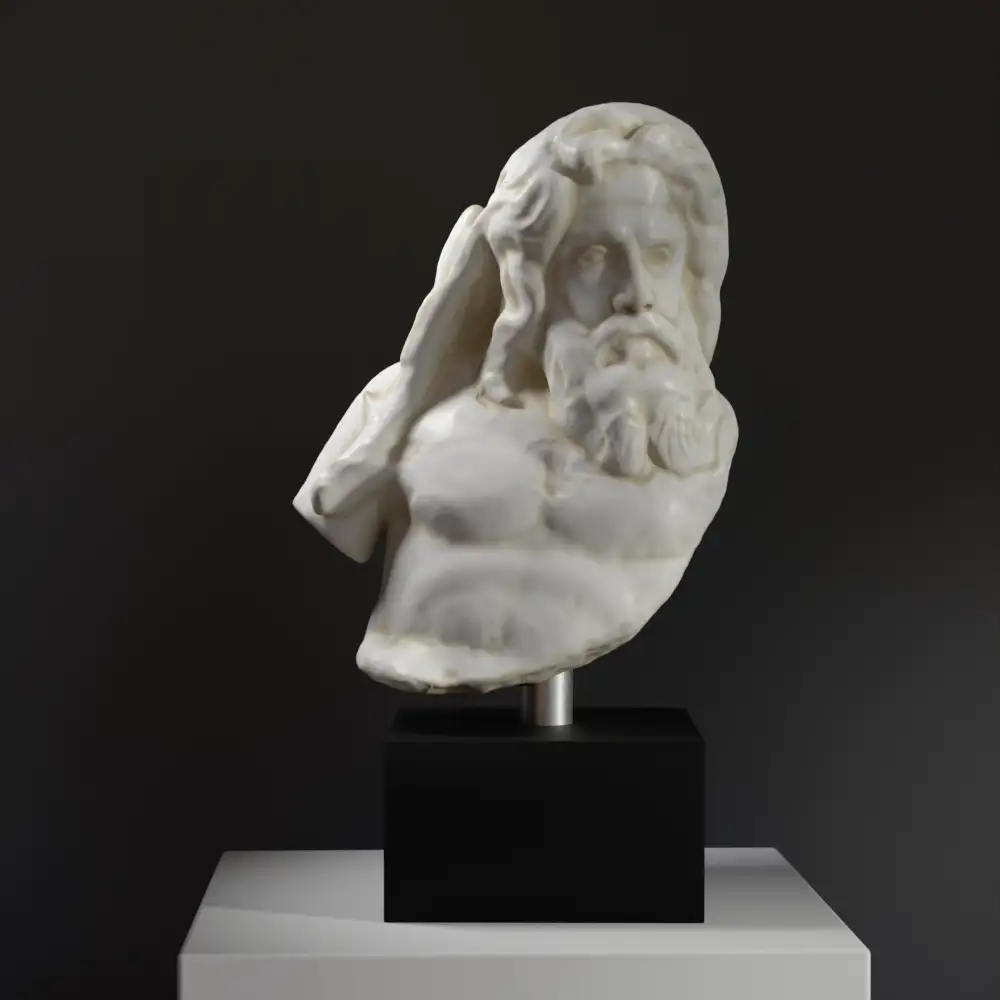Skulptur des Flussgottes in detailreicher Ausführung.