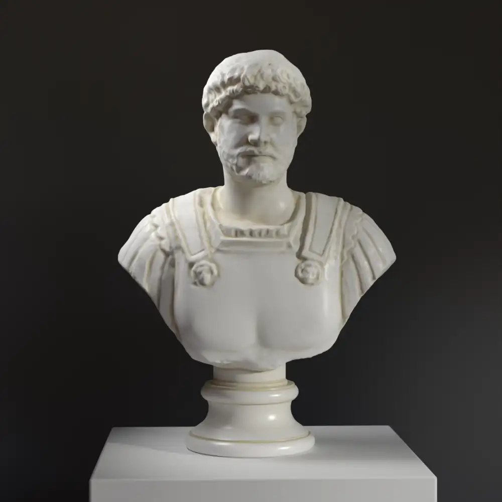 Büste von Hadrian, detailreiche Darstellung mit Löwenkopf-Brustpanzer.