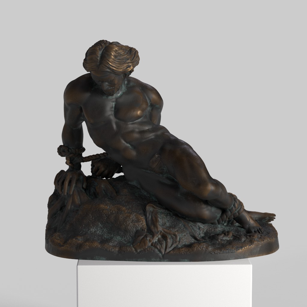Escultura de Orlando Furioso en El Louvre Lens, una representación del paladín Roland.