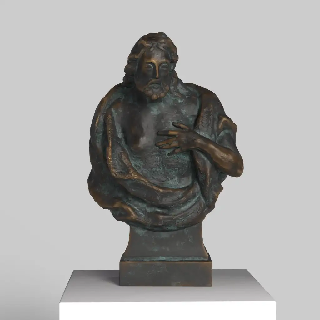 Busto de Juan Bautista en resina con detalles intrincados.