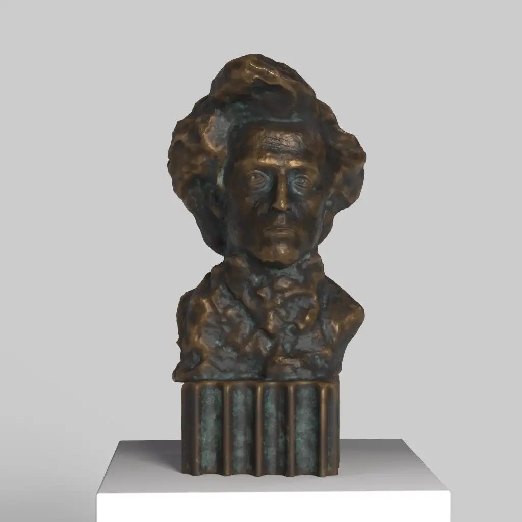 Busto de Chopin en resina con acabado en mármol y bronce.