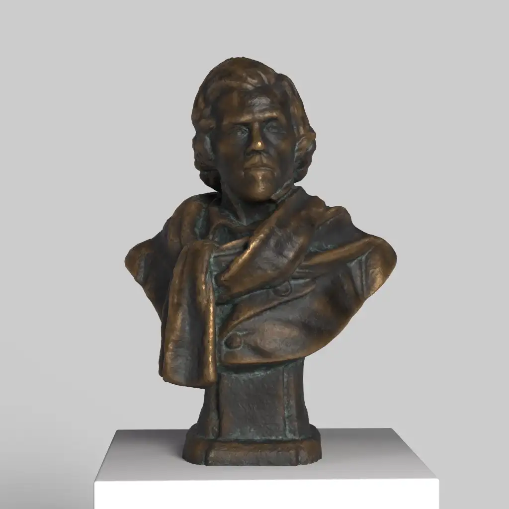 Busto de Delacroix en resina de alta calidad, pintado para replicar mármol y bronce.