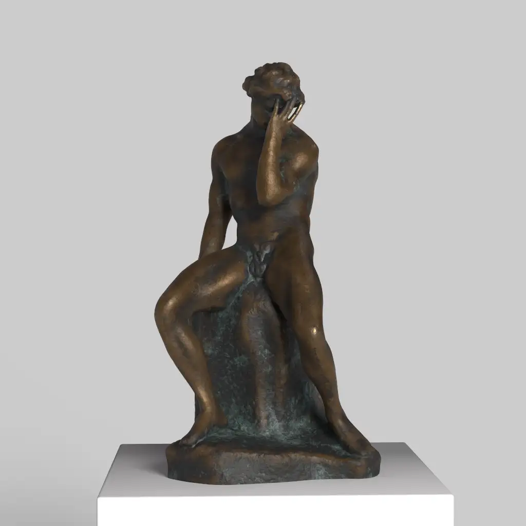 Escultura de Adán en resina con efecto de pátina.