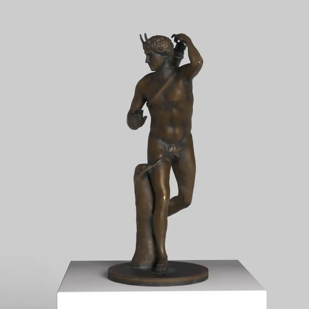 Escultura de Acteón en movimiento, sorprendido por la diosa Artemisa.
