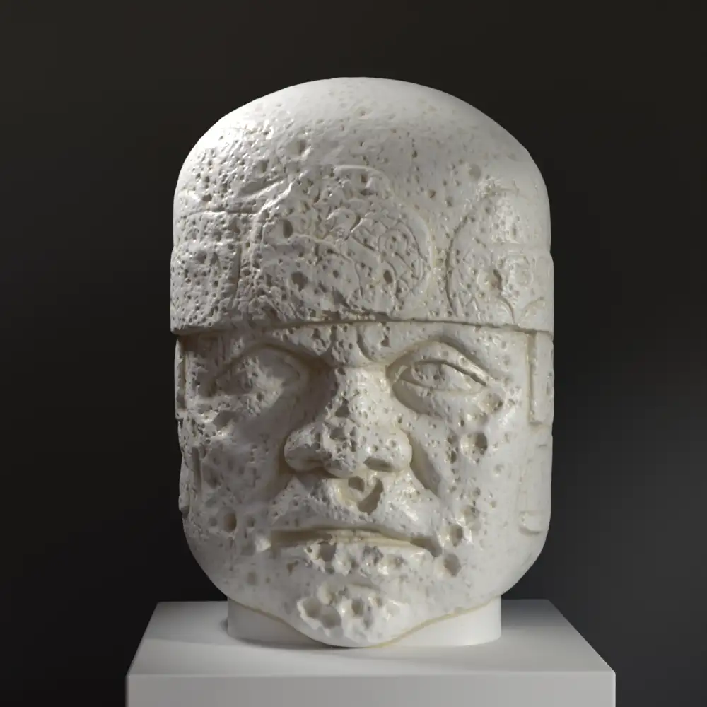 Busto de la Cabeza Colosal de San Lorenzo en resina con efecto de pátina.