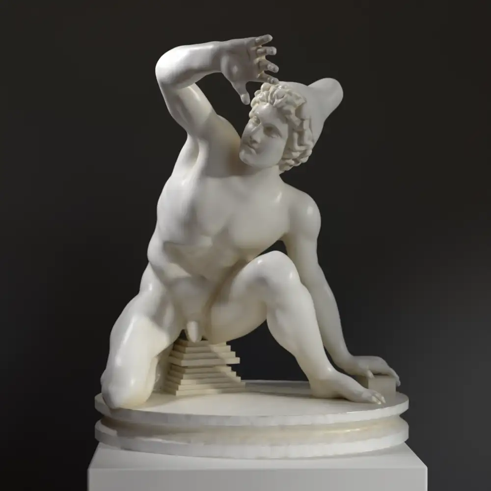 Escultura de un Guerrero en resina, imitando mármol y bronce.
