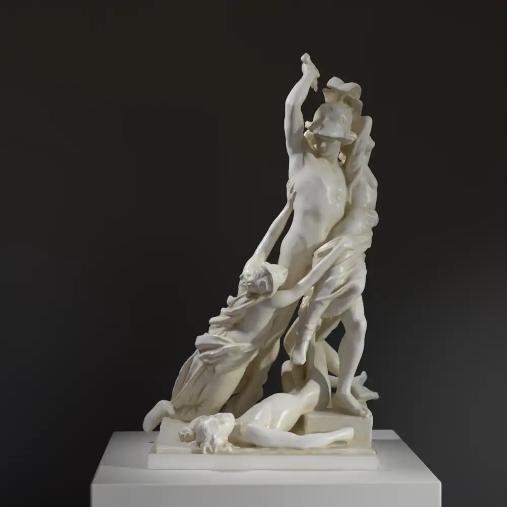 Escultura de La Abducción de Políxena, mostrando a Aquiles y Políxena.