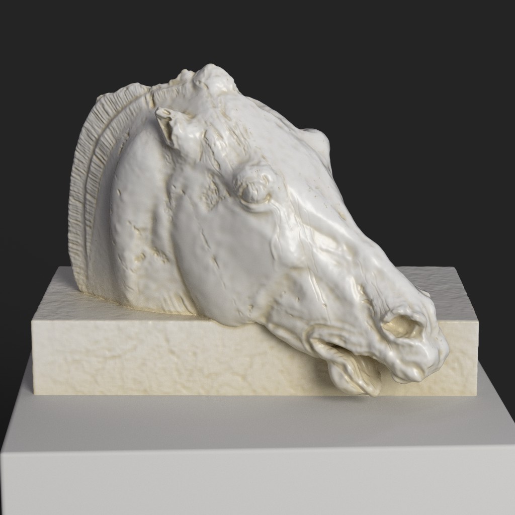 Escultura del Caballo de Selene, destacando su detallada representación.