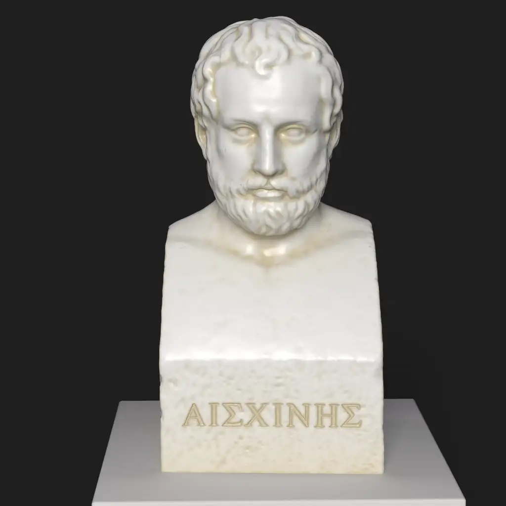Busto de Aischines en resina con efecto de mármol y bronce.