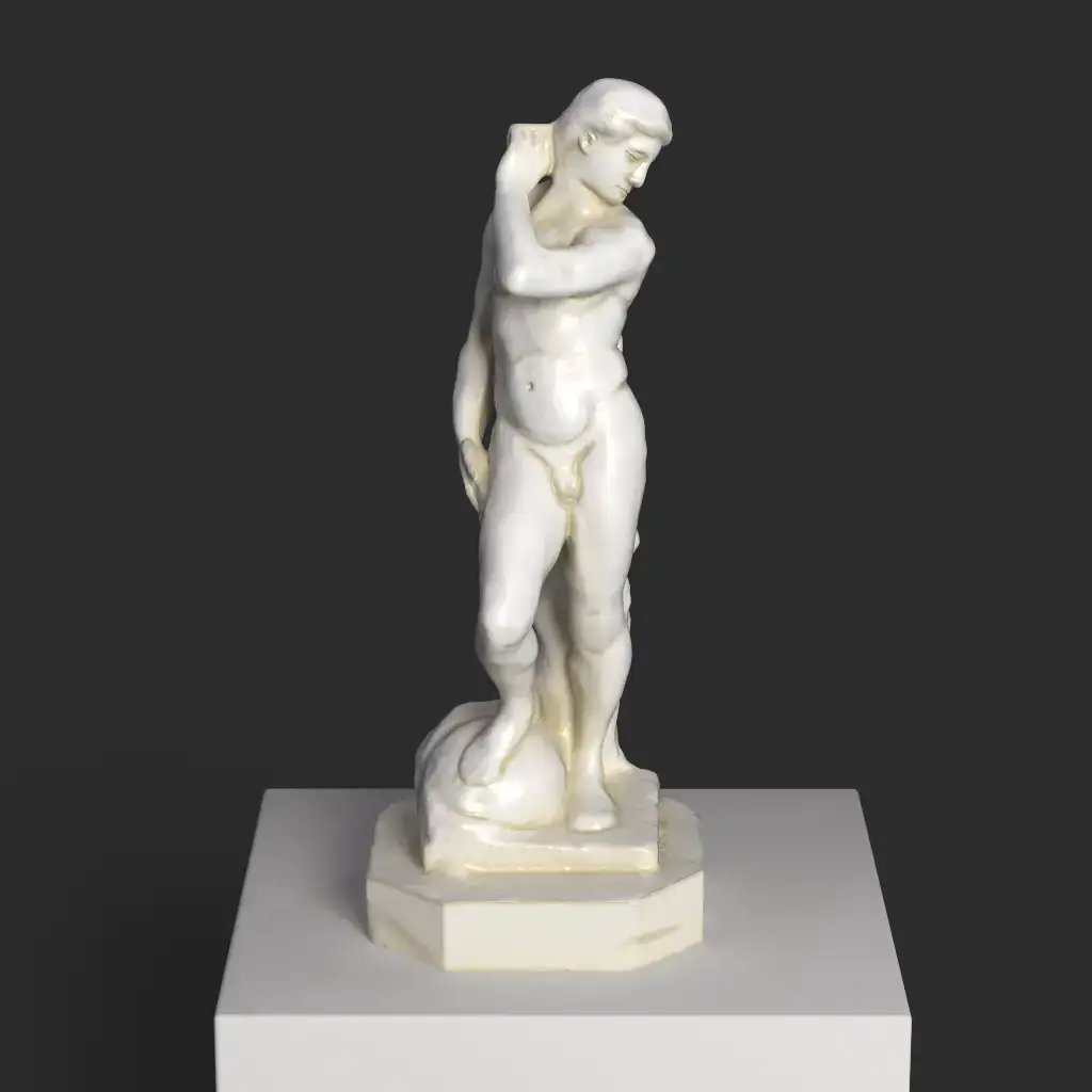 Escultura de Apolo en el Museo Bargello de Florencia, réplica en resina con detalles anatómicos finos.