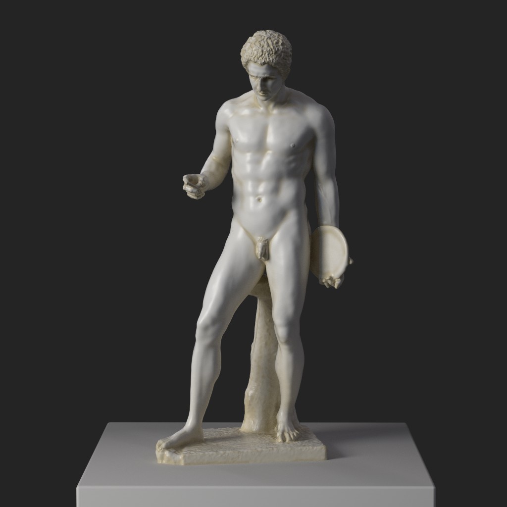 Escultura del Discóforo en el Louvre Lens, réplica de bronce de Policleto.