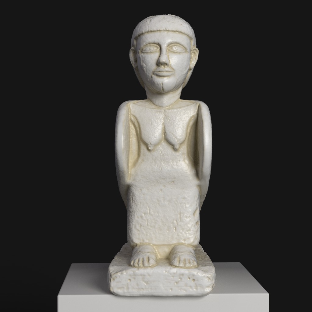 Escultura de estatuilla de mujer pájaro Ba egipcia en resina con acabado de mármol y bronce.