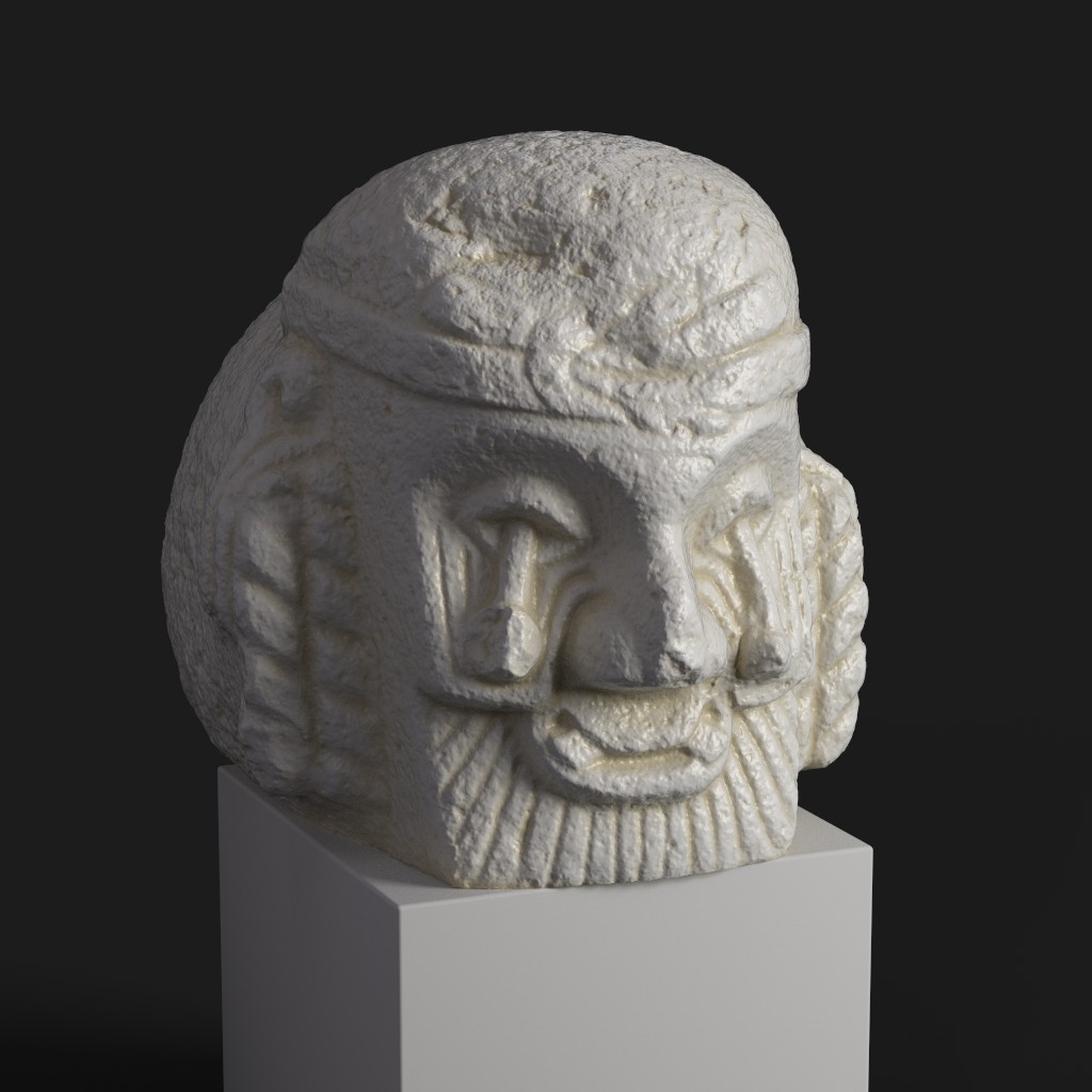 Busto del Hombre Enucleado con detalles finos y efecto de pátina.