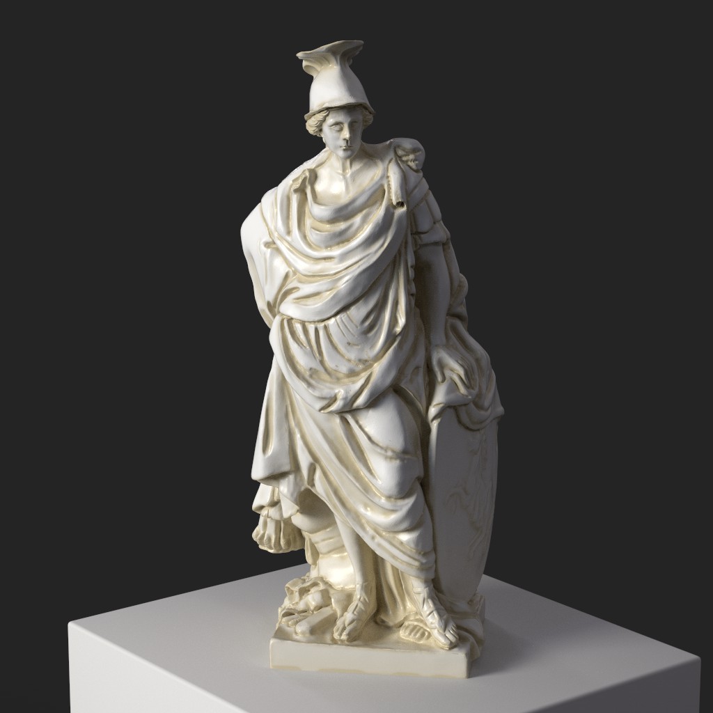 Escultura de Europa en el Palacio de Versalles, Francia, representando a una mujer con un escudo y casco.