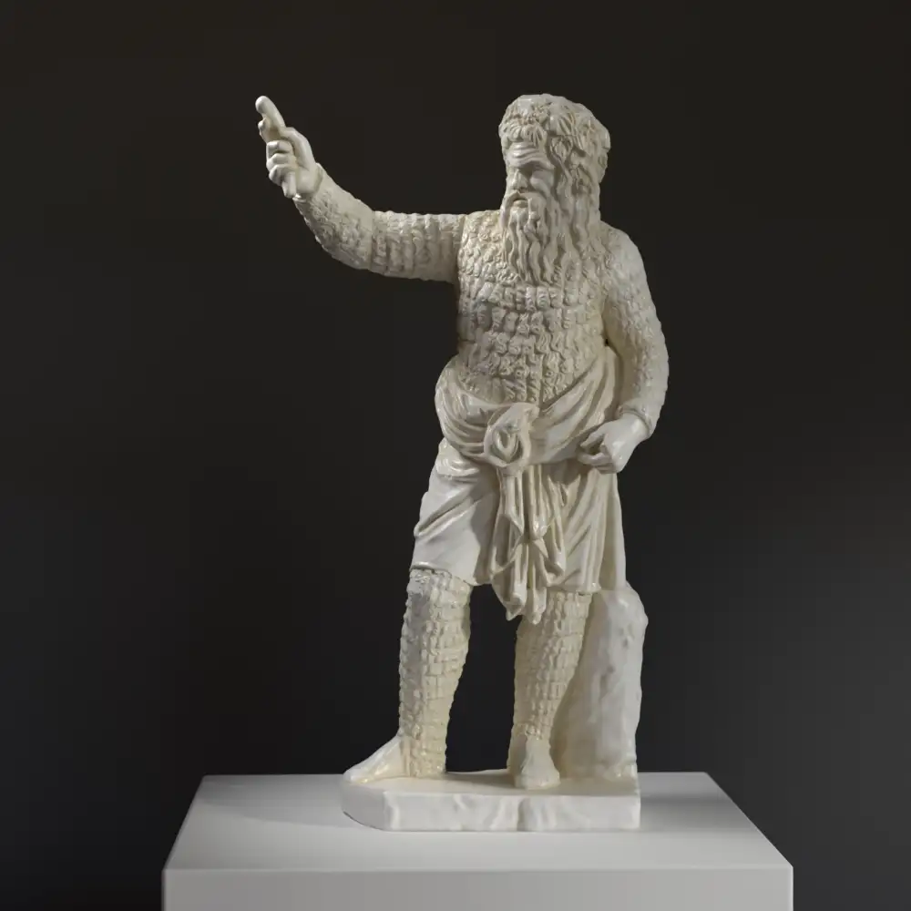 Escultura del Actor vestido como Papposilenus en resina con acabado de mármol y bronce.