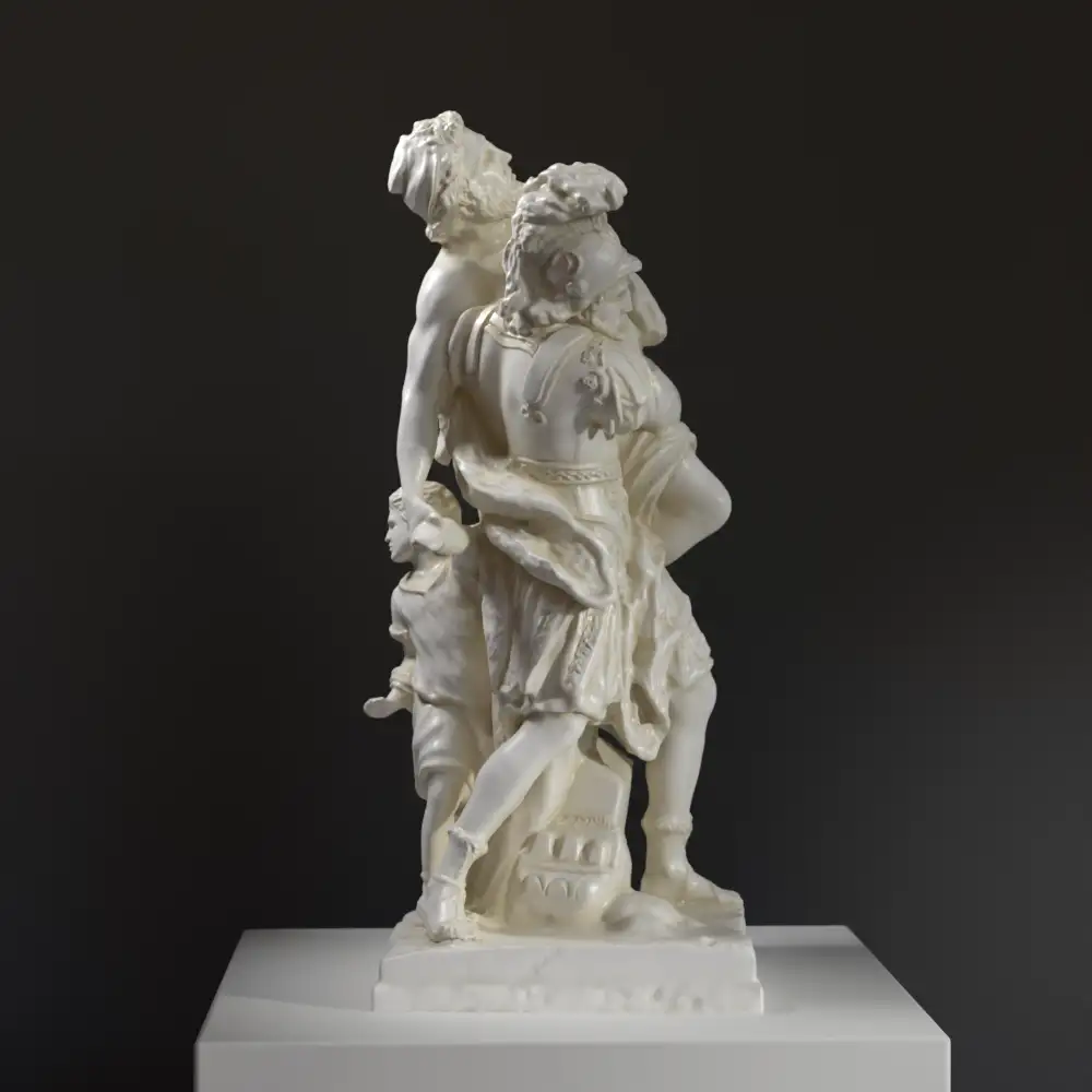 Escultura de Eneas y Anquises, mostrando a Eneas llevando a su padre Anquises.